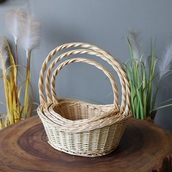 Rustic Wicker Flower Basket, Fruit Basket, Gift Basket, Hand-Held Basket, Storage Basket, Picnic Basket, Vegetable Basket, Gift Basket