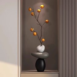 Persimmon-Shaped Vase Ornament for Living Room Tv Cabinet, Flower Arrangement, Entrance Hall, Good Fortune, Artificial Green Plant Decoration