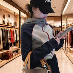 Hooded Short Jacket Spring and Autumn Chic New Thin Sweatshirt Women's Color-Block Cardigan Korean Style Loose Casual 2026 New Model