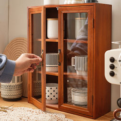 Zakka Japanese-Style Tea Set Storage Cabinet Wooden Transparent Double-Door Vintage Blind Box Storage Sideboard Multi-Layer Storage Cabinet