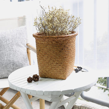 
KENS Straw non-rattan round flowerpot cover storage basket storage basket storage bin trash basket gardening