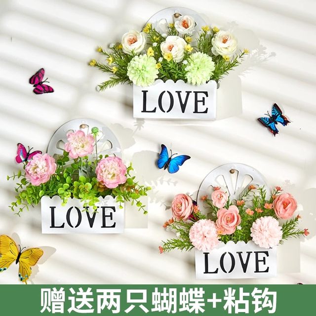 Hanging wall fake flower simulation flower decoration wall wall wall flower basket indoor living room hanging home fence wall hanging dried flowers
