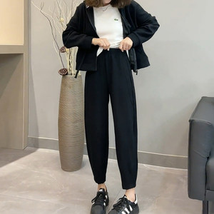 
Pear-shaped figure nine-point harem pants for women with large size autumn and winter fat girl with high waist slim small carrot casual pants