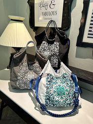 Japanese Purchasing Agent Ball Chain Eco-Friendly Bag Embroidered with Tenghua Pattern Nylon Crossbody Shoulder Bag Shopping Bag Large Capacity