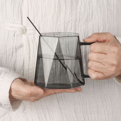 Light Luxury, High Aesthetic Black Diamond Glass Water Cup, Office Personal Use, Thickened Mug, Coffee Cup with Handle, High Temperature Resistant