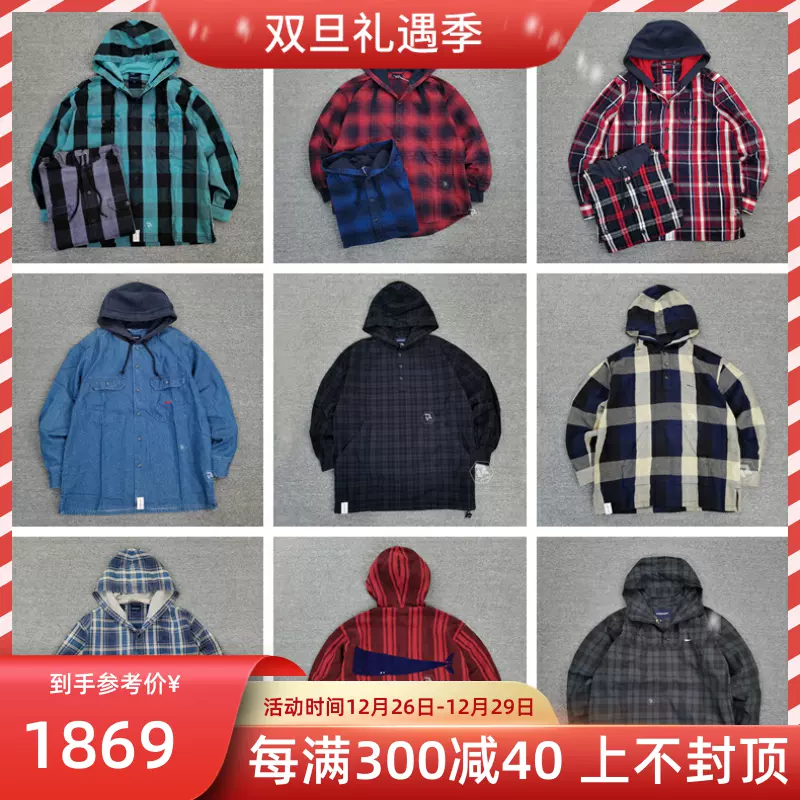 飘渺现货DESCENDANT SPICOLI HOODED SHIRT格子两袋连帽衬衫20SS-Taobao