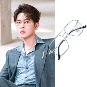 
Cheng Lei's same style glasses, double-bridge aviator glasses made of metal, handsome plain glasses, anti-blue light glasses frame