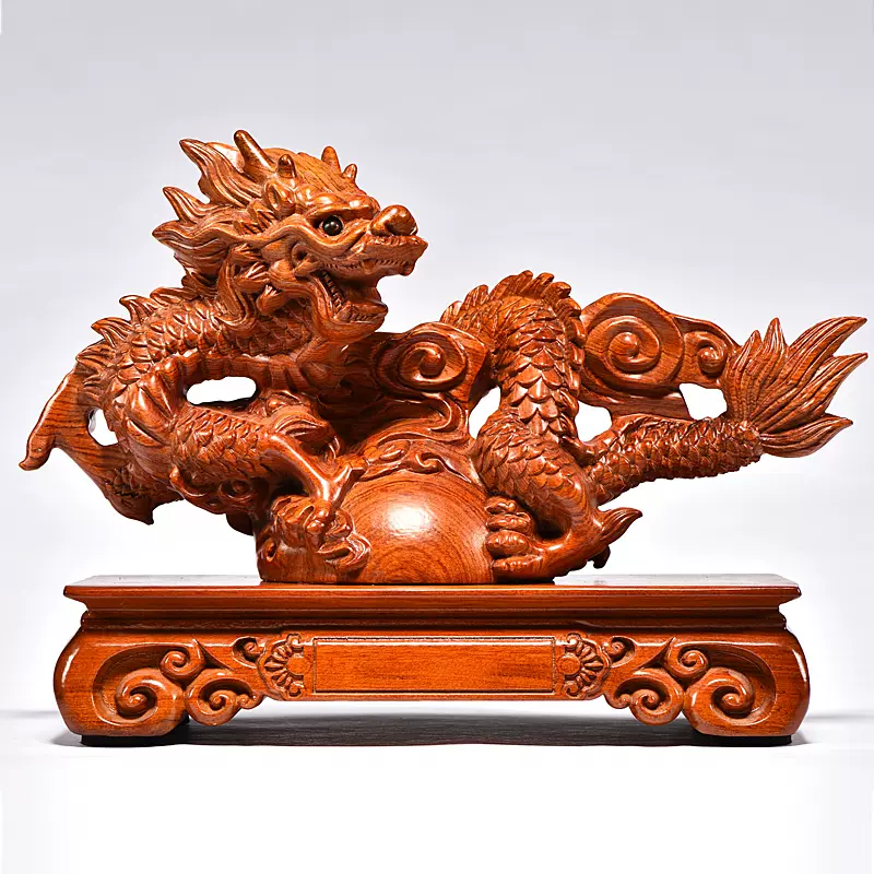 黄花梨龙摆件木雕木质龙形生肖红木工艺品家居客厅实木雕刻装饰品-Taobao