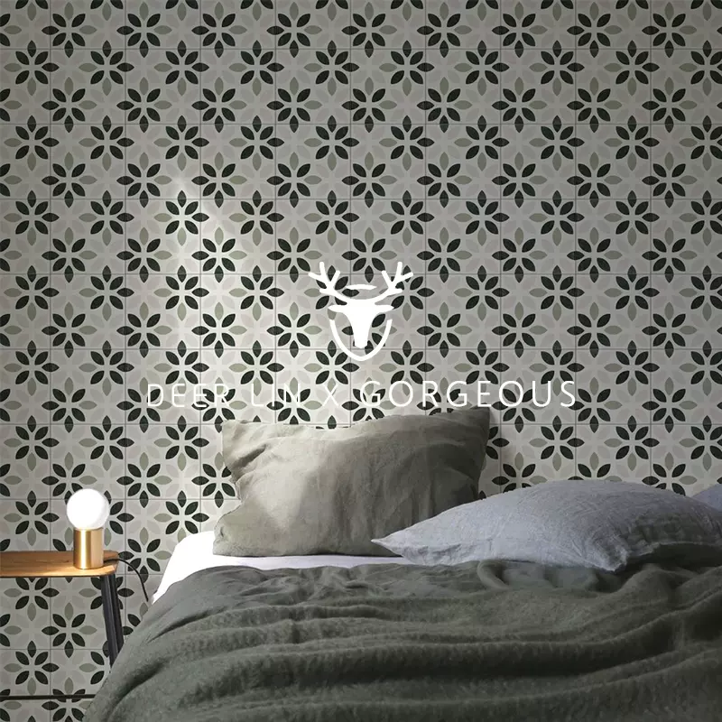 小鹿摩洛哥复古绿色灰色花砖卫生间厨房阳台小花砖仿古装修主材砖