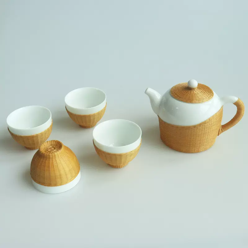 中國美術 古玩 竹丝扣瓷 竹編茶入 茶叶罐2点 茶道具 中國美術 古玩 竹丝扣瓷 竹編茶入 茶叶罐2点 茶道具