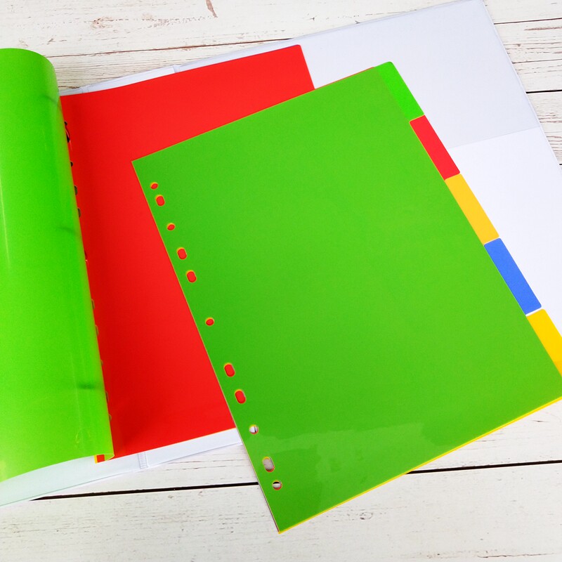 플라스틱 분류 용지 컬러 A4 구분지 루스리프 용지 부드러운 서류 분류 카드 용지 5 페이지 공백 파일 인덱스 라벨 -