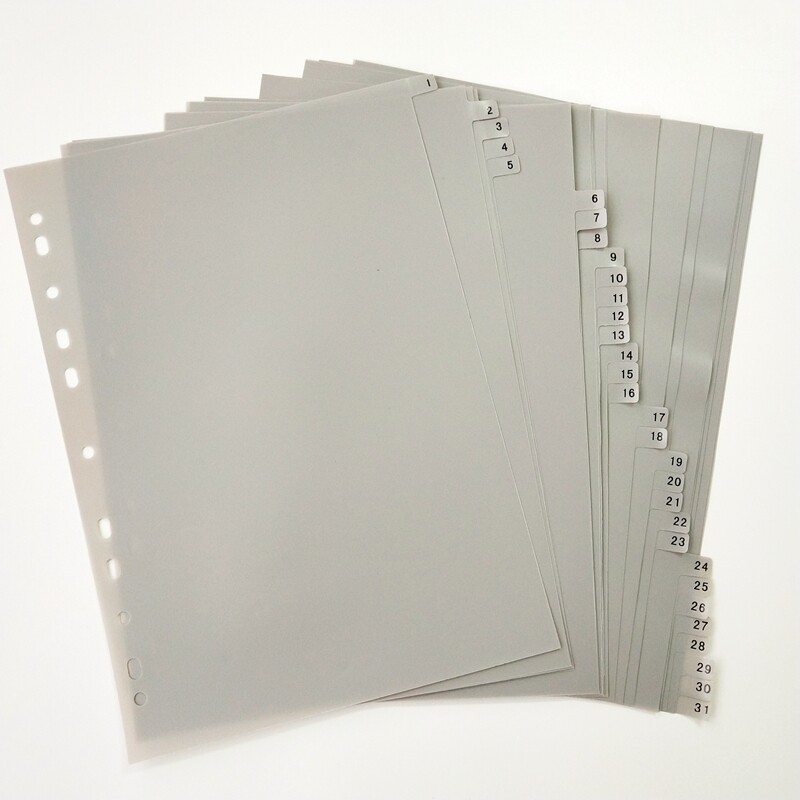 PP 플라스틱 분류지 11구멍 루스리프 페이징 카드 입찰서 구분 31페이지 파일 루스리프 인덱스 라벨 카드-