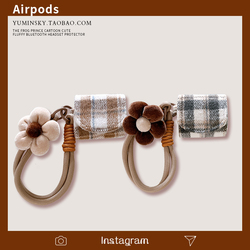 Velvet Plaid Flowers ~ Girly Style Suitable For Airpodspro Apple Wireless Bluetooth Headset Protective Cover 2/3 Generation Japanese And Korean Pro 2 Generation Short Lanyard Airpods New Third Generation Autumn And Winter Soft Shell Trend