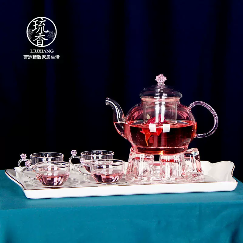 家用耐高温玻璃茶具套装花茶壶泡红茶器蜡烛加热茶杯英式