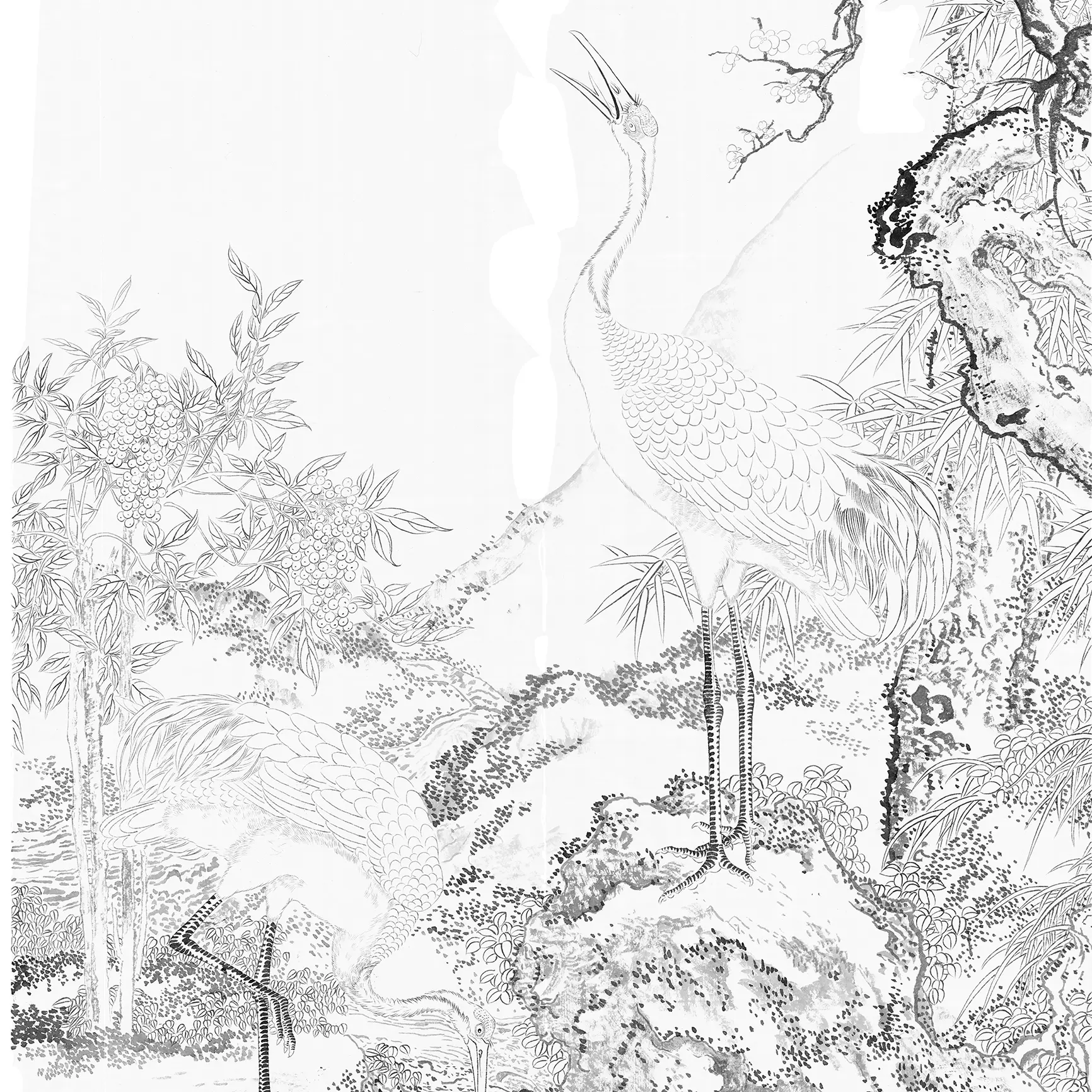 中国 清時代 沈銓 松梅雙鶴図 絹本 原色複製 ◇検故宮