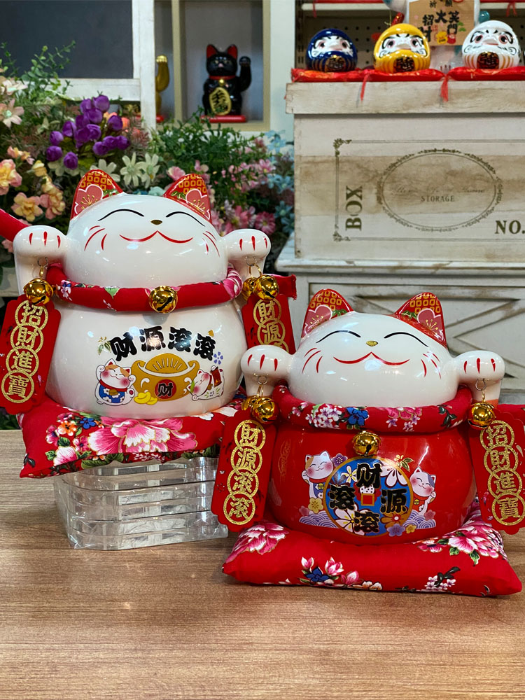 猫家　壇飾り　使用品 Shengxuan 招き猫オーナメント - 中国風セラミック貯金箱