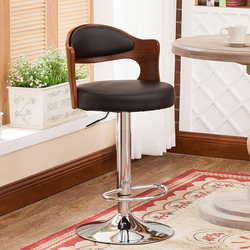 Bar Stool, Home Bar Chair, Bar Stool with Adjustable Height and Backrest, Solid Wood Balcony Bar Stool, Front Desk Cashier Chair, High Stool