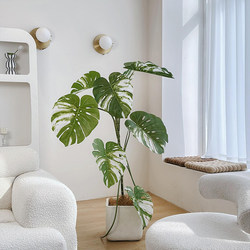 Loushujia White Monstera Artificial Green Plant Living Room Decoration Luxury Fake Tree Large Artificial Plant Potted Plant