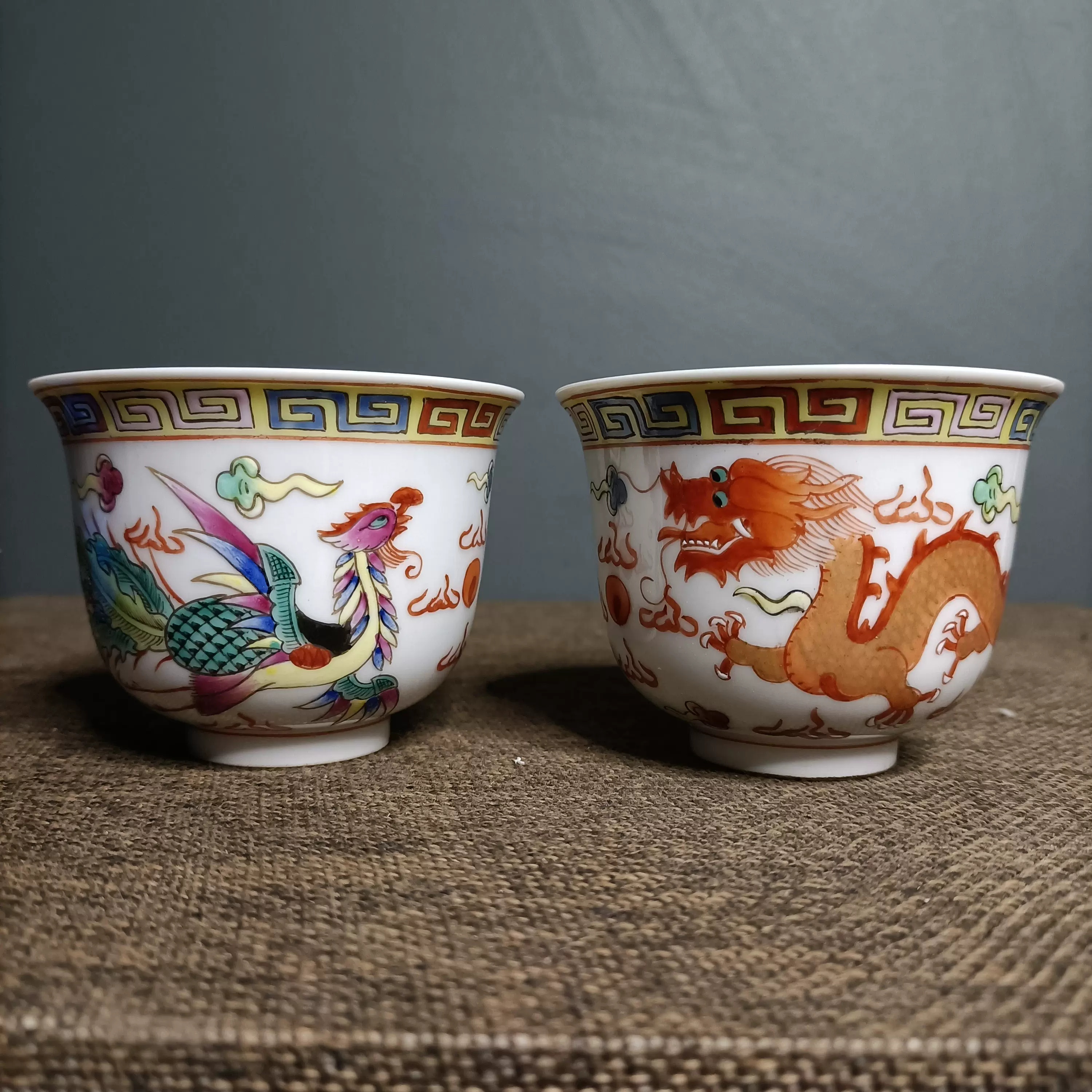 陶器 清朝粉彩桃柘榴蘭文黄杯 小杯 小碗 茶道具 煎茶 陶器 清朝粉彩桃柘榴蘭文黄杯 小杯 小碗 茶道具 煎茶