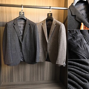 
Offline 2k+ ~ high-end goods! Autumn and winter men's rubber-filled velvet straight and stylish flat lapel down suit jacket