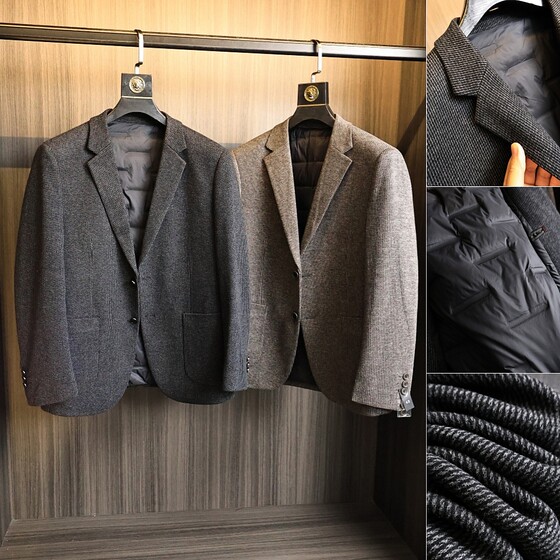 
Offline 2k+ ~ high-end goods! Autumn and winter men's rubber-filled velvet straight and stylish flat lapel down suit jacket