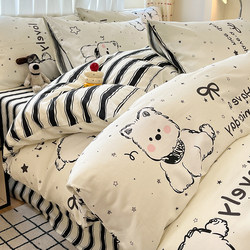 Cartoon Dog All-Cotton Bedding Four-Piece Set 2026 New Pure Cotton Duvet Cover Bed Sheet Dormitory Bedding Three-Piece Set Fitted Sheet