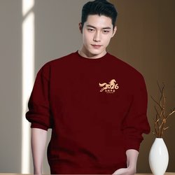 Red Sweatshirt for the Year of Birth, Unisex, Round Neck, Fleece-Lined, Loose, Casual, Fashionable, Versatile for Spring, Autumn, Winter, and New Year's Clothing