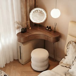 Medieval-Style Corner Dressing Table, Solid Wood Painted, Bedroom Small Apartment Corner Triangular Storage Cabinet Integrated Dressing Table