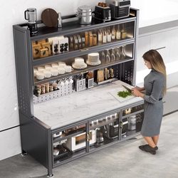 Youqin Kitchen Storage Rack, Floor-Standing Multi-Layer Slate Sideboard, Wall-Mounted Integrated Storage Cabinet, Multi-Functional Dust-Proof Cabinet