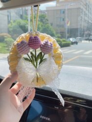 Wind Chime Flower String Rearview Mirror Car Hanging Ornament, Peace and Joy, Handmade Knitted Yarn DIY Material Kit, Gift for Others