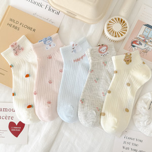 
Cute Cartoon Animal Socks Summer Thin Women's Socks Colorful Cotton Socks Mesh Breathable Lightweight Sweet Sports Boat Socks