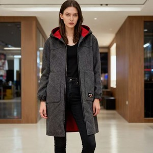 
ABLE JEANS women's woolen coat spring and autumn new soft windproof comfortable hooded mid-length coat top