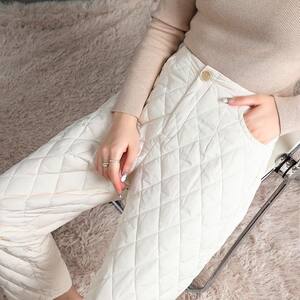 
Autumn and winter down cotton pants for women wearing fashionable 2024 new high-waisted slimming loose straight-lipped warm cotton pants