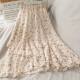 Medium-length chiffon skirt for women in summer 2024 new high-waisted a-line small fresh floral irregular ruffled skirt
