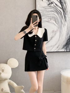 
Xiaoxiangfeng Doll Collar Fashion Suit Women's 2026 Summer Commuting Short Suit Top High Waist Skirts Two-piece Set