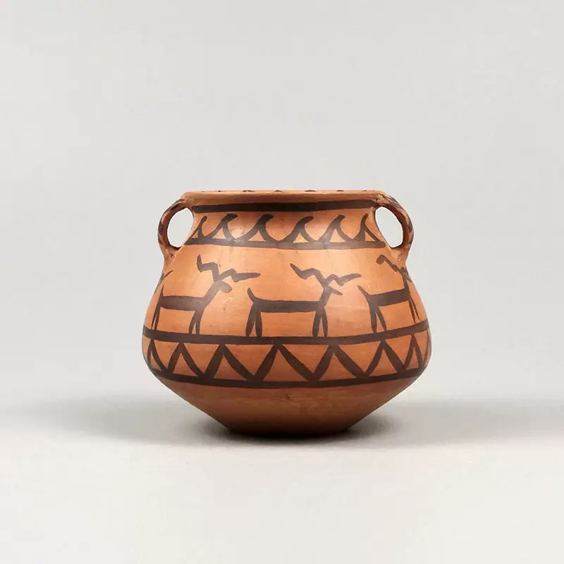 精品彩陶王马家窑文化旋涡纹彩陶瓮四系罐复古手工仿古陶器摆件