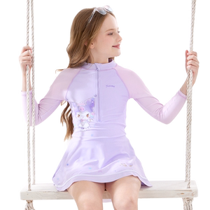 Children's swimsuits for girls 2025 new professional training long-sleeved one-piece sun protection skirt quick-drying girls swimming trunk suit