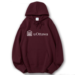 New Uottawa Tsutai University Hooded Velvet Sweatshirt School Uniform Winter Thickeneded Burgundy Student Class Uniform