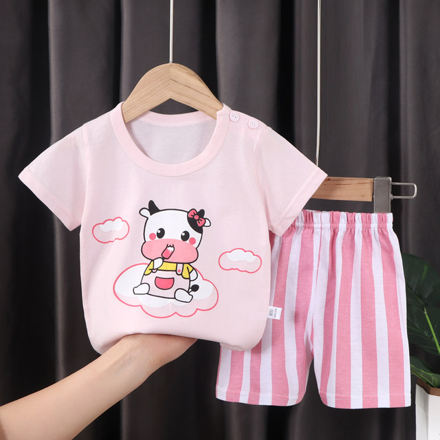 2024 new children's summer wear pure cotton short-sleeved shorts suit ...