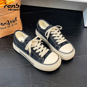 
Renben canvas shoes for women 2026 spring, summer and autumn new breathable soft sole student heightening black versatile board shoes