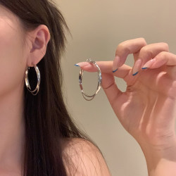 Metal Double-Layer Hoop Earrings for Women, Light Luxury, High-End, Elegant, Large Hoop Earrings, Round Earrings, Plain Hoop Earrings, Ear Clips