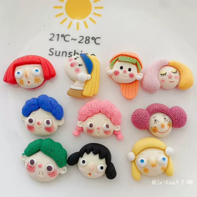 可愛油畫卡通女孩頭像diy手工樹脂手機保護殼奶油膠配件車飾 可愛油畫卡通女孩頭像diy手工樹脂手機保護殼奶油膠配件車飾