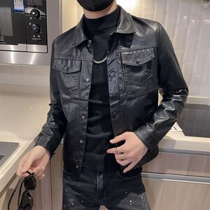 
New autumn motorcycle leather jacket for men's small leather jacket short slim Korean style handsome versatile slim jacket