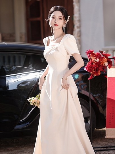 champagne bridesmaid dress with sleeves Tessie Dress in Champagne