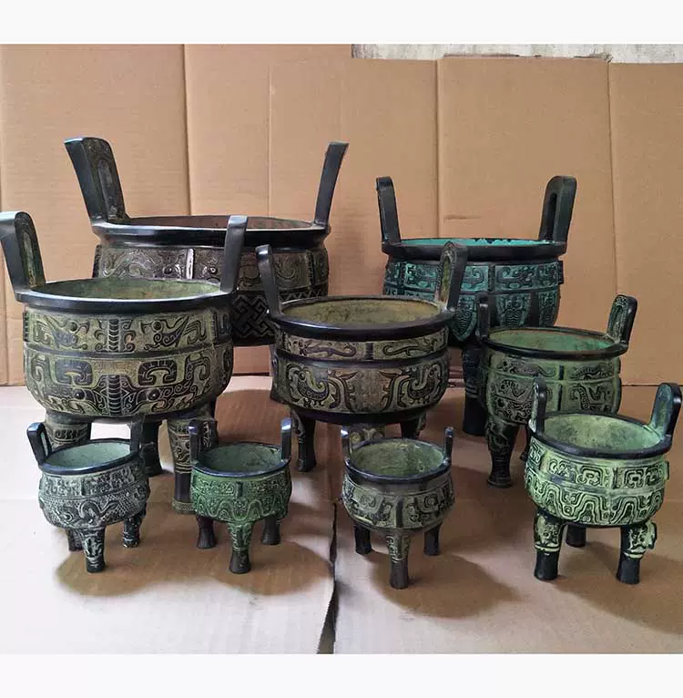 九鼎青铜器鼎摆件仿古铜香炉家居装饰工艺品办公桌摆件-Taobao