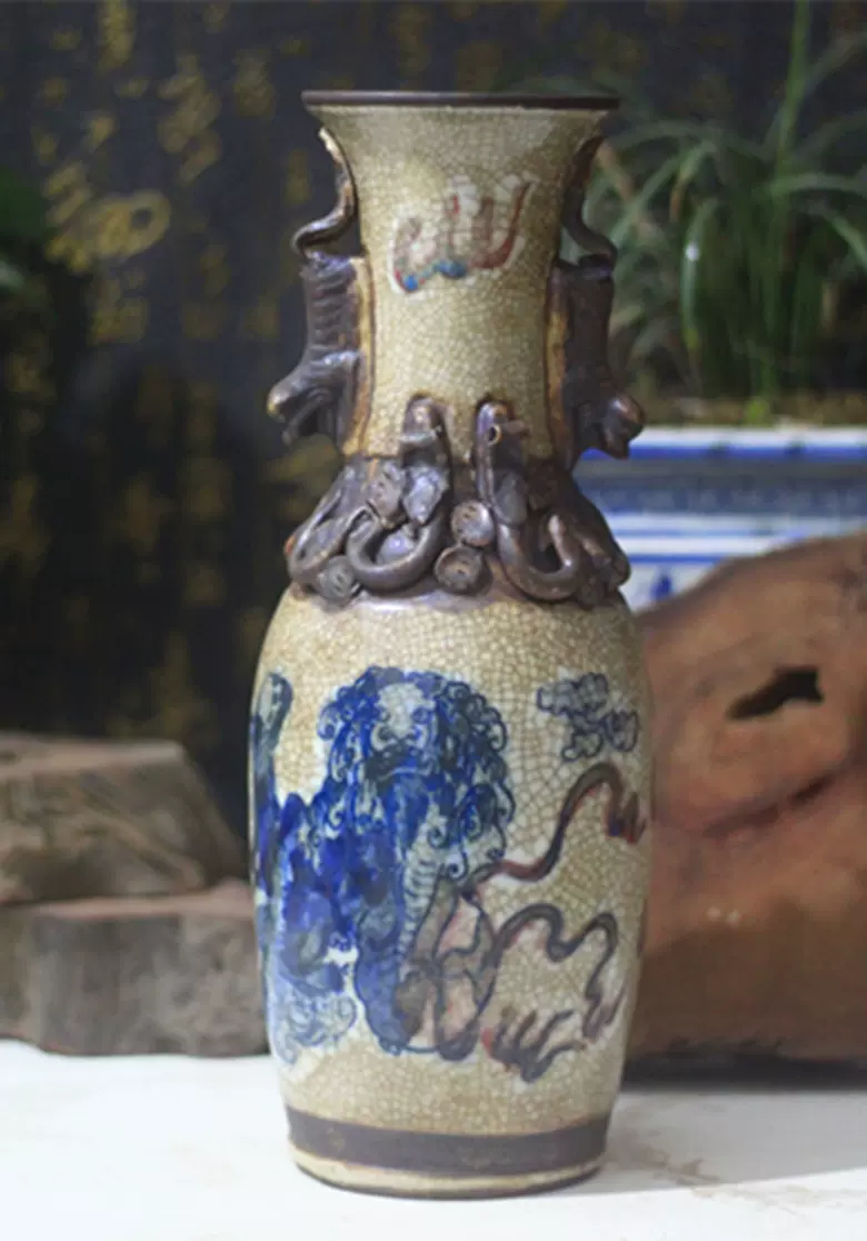 大明万历青花麒麟寿字碗古玩瓷器收藏老仿古瓷碗官窑摆件旧货出土