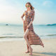 Seaside holiday skirt long skirt wrapped skirt temperament, women's flavor dress slim seven -point sleeve one -piece summer summer
