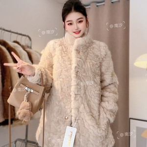 
Flower fox mink autumn and winter new fur one-piece mid-length coat for women mink plush imitation fur stand collar coat