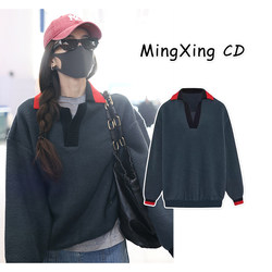 Nazha-Style Woolen Sweatshirt for Women, Autumn and Winter, V-Neck, Unique, High-Quality, Fleece-Lined, Super Nice-Looking Polo Collar Top Jacket