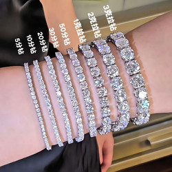 Full Diamond Lab-Grown Moissanite Bracelet, Light Luxury Tennis Style, Simple Gift for Men and Women, Couple's Pure Silver White Gold Jewelry Imitation